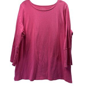 Talbots Women's Top Size 1X Plus Solid Pink Bell Sleeve Pullover 100% Cotton
